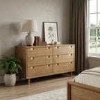 60" Brown Solid Wood Six Drawer Double Dresser