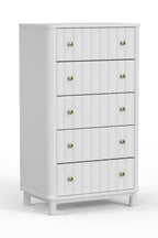 28" White Solid Wood Five Drawer Dresser