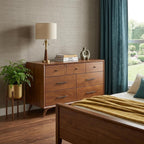 56" Brown Solid Wood Seven Drawer Double Dresser