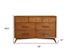 56" Brown Solid Wood Seven Drawer Double Dresser