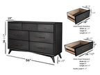 56" Black Solid Wood Seven Drawer Double Dresser
