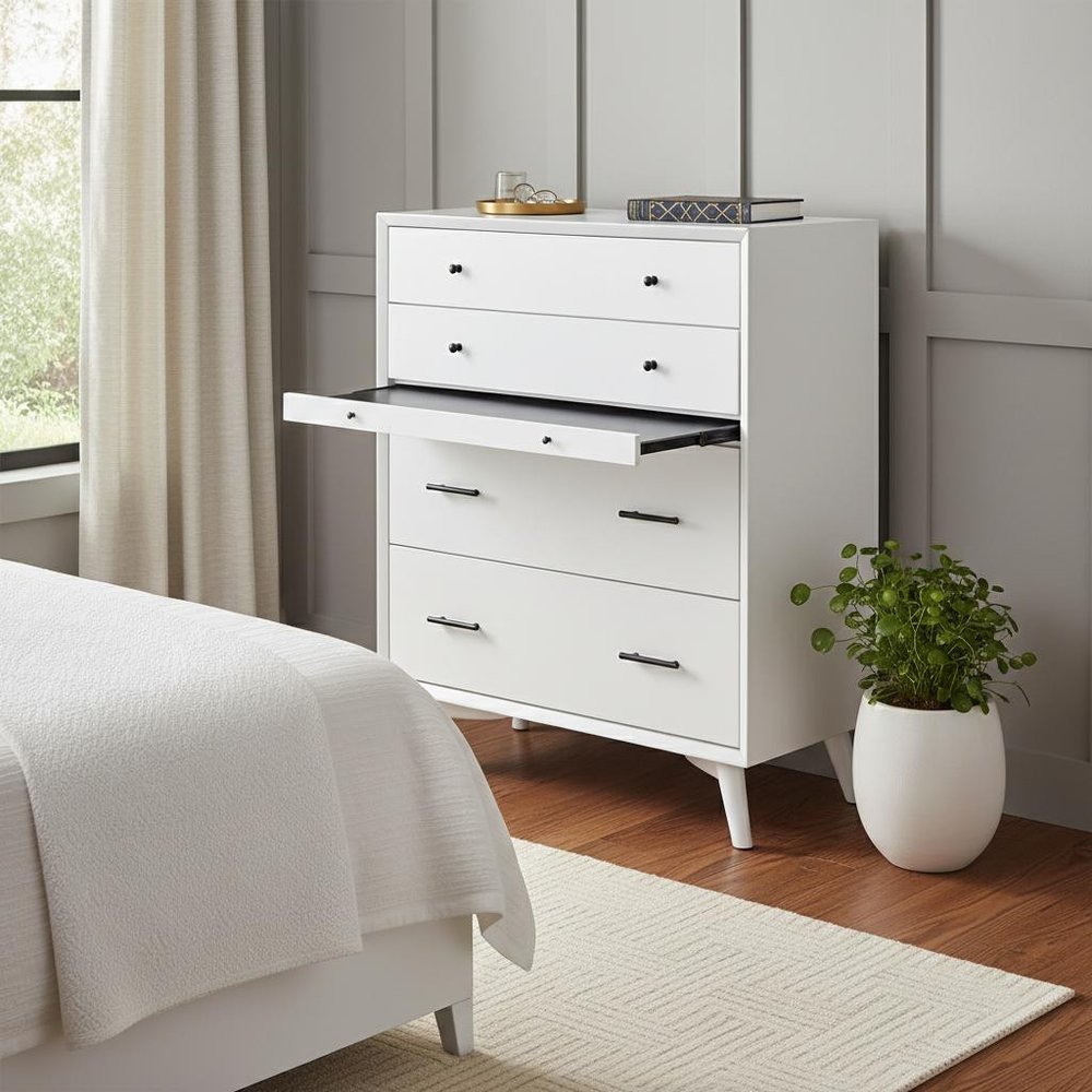 56" White Solid Wood Seven Drawer Double Dresser