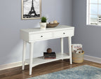 42" White Solid Wood Console Table With Shelves And Drawers