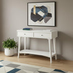 42" White Solid Wood Console Table With Shelves And Drawers
