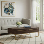 47" Dark Brown And Gold Metal Coffee Table With Drawer