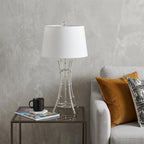 29" Silver Bamboo Design Table Lamp With Off White Drum Shade