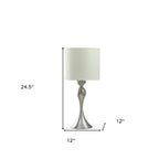 25" Silver Metal Table Lamp With Off White Drum Shade