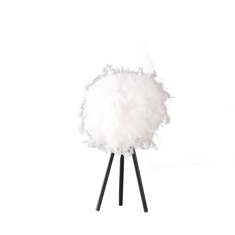21" Black And White Faux Feather Tripod Table Lamp