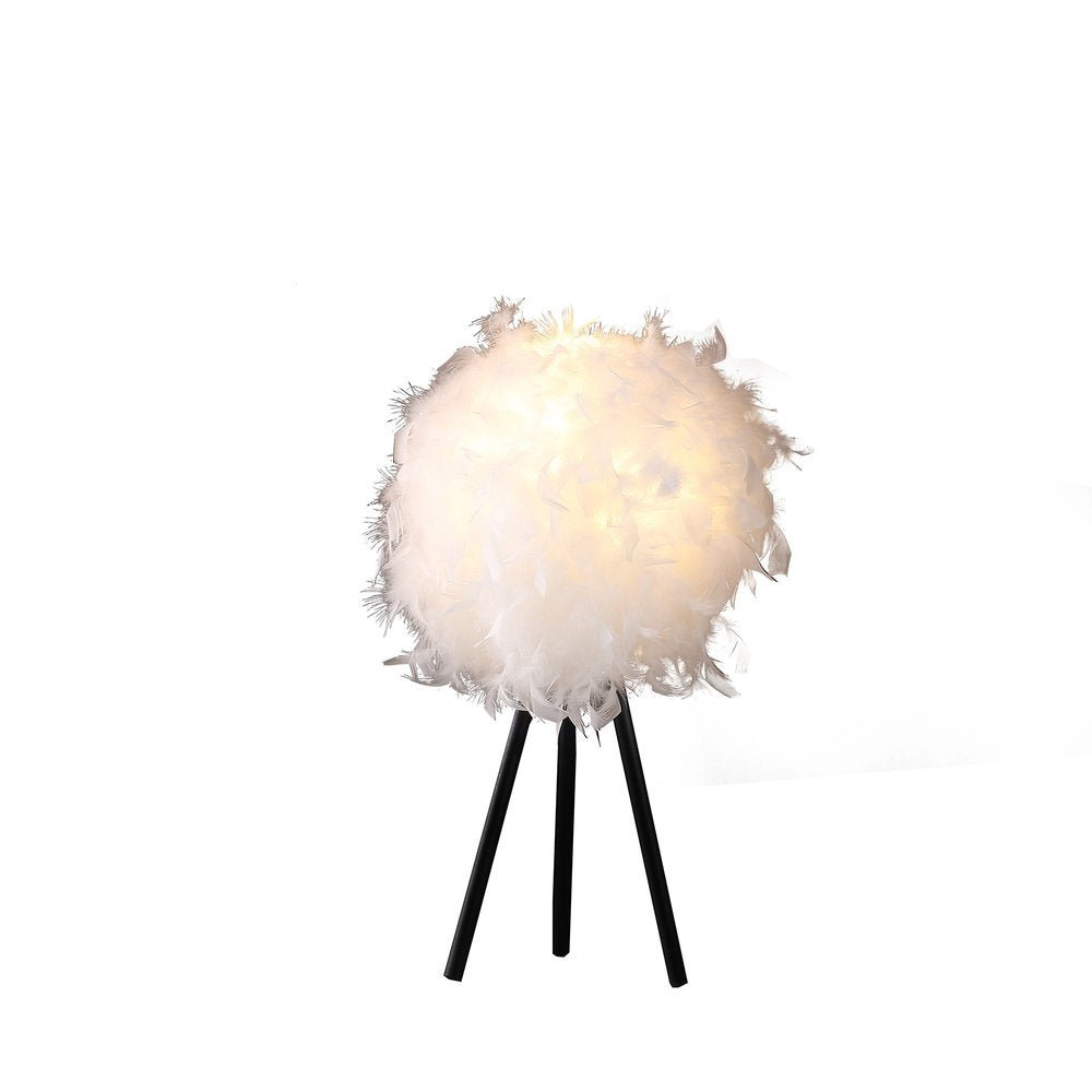 21" Black And White Faux Feather Tripod Table Lamp