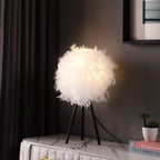 21" Black And White Faux Feather Tripod Table Lamp