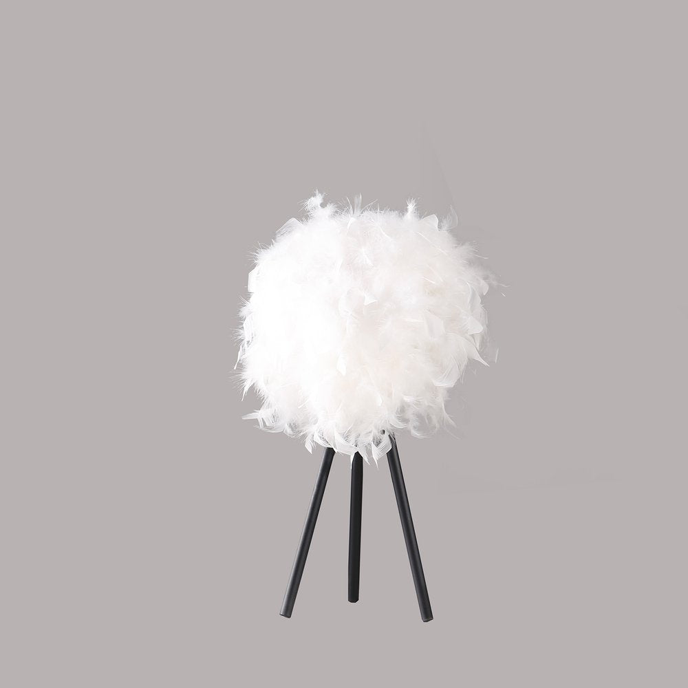21" Black And White Faux Feather Tripod Table Lamp