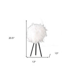21" Black And White Faux Feather Tripod Table Lamp
