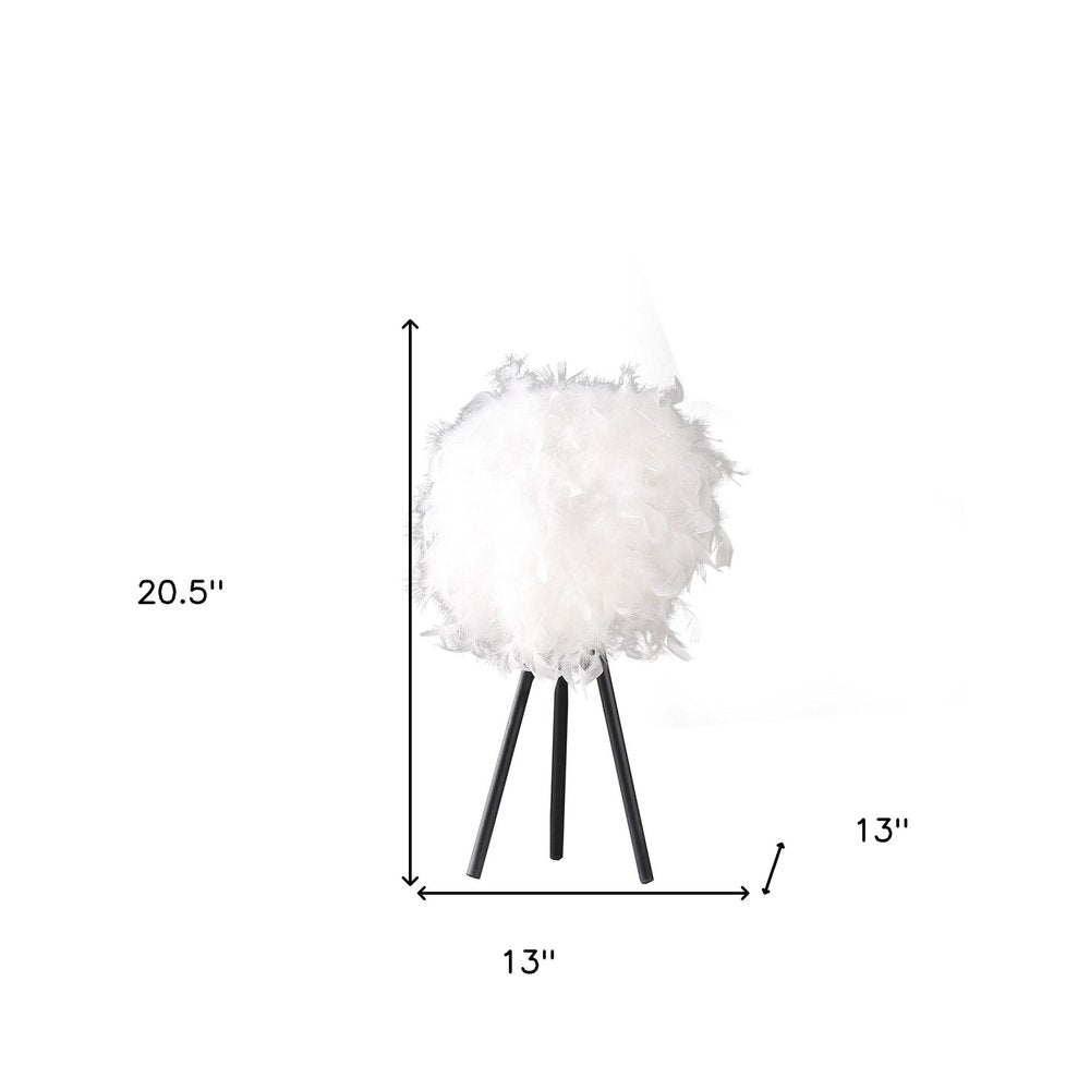 21" Black And White Faux Feather Tripod Table Lamp