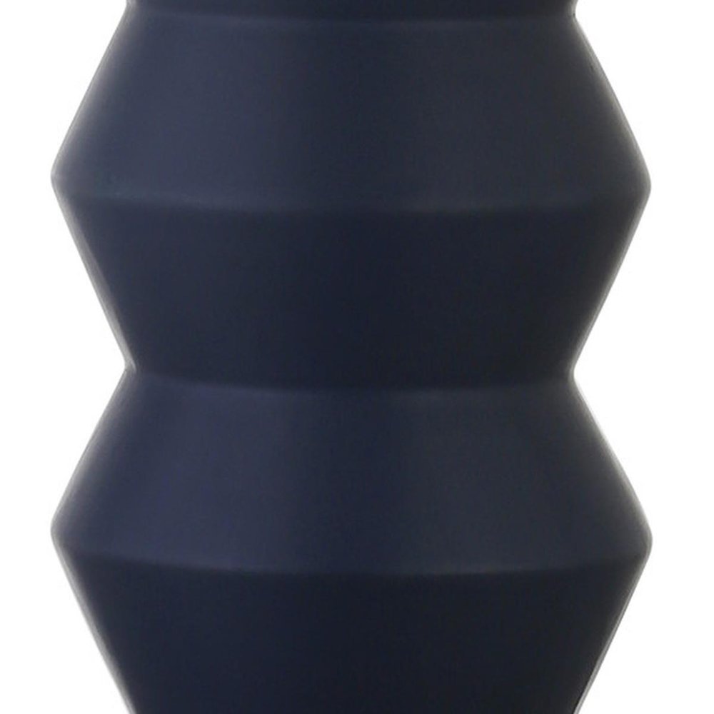 28" Navy Blue Geometric Table Lamp With Drum Shade