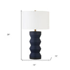 28" Navy Blue Geometric Table Lamp With Drum Shade