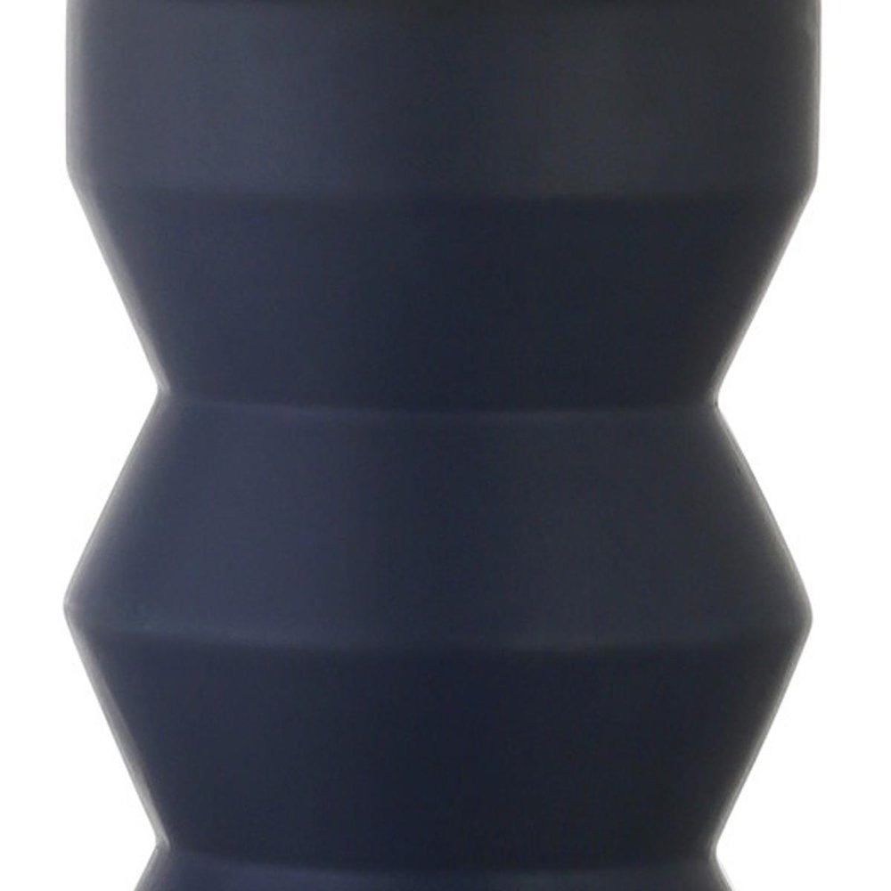 28" Navy Blue Geometric Table Lamp With Drum Shade