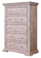 37" White Solid Wood Five Drawer Dresser