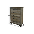 37" Gray Solid Wood Five Drawer Chest
