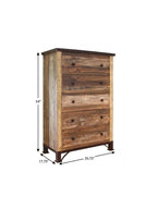 36" Brown Solid Wood Five Drawer Chest
