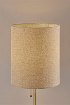 28" Black and Gold Marble and Metal Table Lamp With Beige Drum Shade