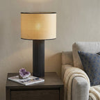 29" Black Ceramic Cylinder Table Lamp With Beige Drum Shade