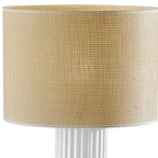 29" White Ceramic Cylinder Table Lamp With Beige Drum Shade