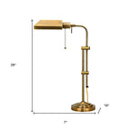 26" Bronze Metal Adjustable Table Lamp With Antiqued Brass Rectangular Shade