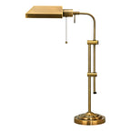 26" Bronze Metal Adjustable Table Lamp With Antiqued Brass Rectangular Shade