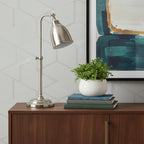 26" Nickel Metal Adjustable Table Lamp With Nickel Dome Shade