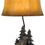 29" Antiqued Bronze Novelty Table Lamp With Brown Bell Shade