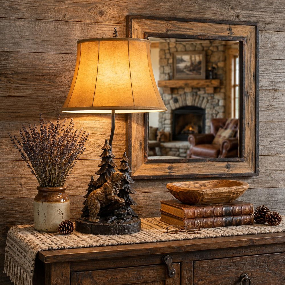 29" Antiqued Bronze Novelty Table Lamp With Brown Bell Shade