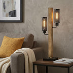 32" Gray Metal Two Light Table Lamp With Black Novelty Shade
