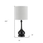 25" Blackened Bronze Metal Round Table Lamp With Off White Drum Shade