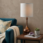 25" Rust Metal Round Table Lamp With White Drum Shade