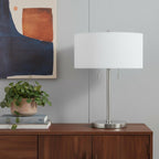 24" Nickel Metal Two Light Table Lamp With White Empire Shade