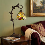 24" Bronze Metal Tiffany Style Table Lamp With Hanging Stained Glass Shade