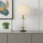 31" Clear Metal Table Lamp With White Empire Shade