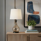 28" Clear Metal Table Lamp With White Empire Shade