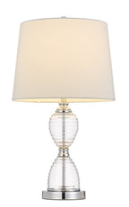 24" Clear Metal Table Lamp With White Empire Shade