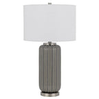 29" Gray Metal Cylinder Table Lamp With White Drum Shade