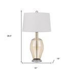 29" Nickel Metal Round Table Lamp With White Drum Shade