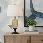 31" Bronze Glass Table Lamp With White Empire Shade