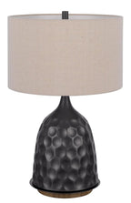 29" Gray Metal Table Lamp With Brown Drum Shade