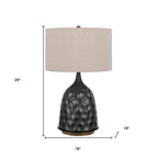 29" Gray Metal Table Lamp With Brown Drum Shade