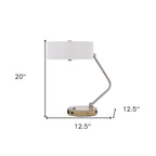 20" Brown Metal Two Light Lantern Desk USB Table Lamp With White Drum Shade