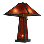 24" Burnt Orange Metal Two Light Table Lamp With Amber Square Shade