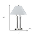 26" Nickel Metal Two Light Desk USB Table Lamp With White Novelty Shade