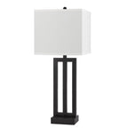 30" Black Metal USB Table Lamp With White Shade