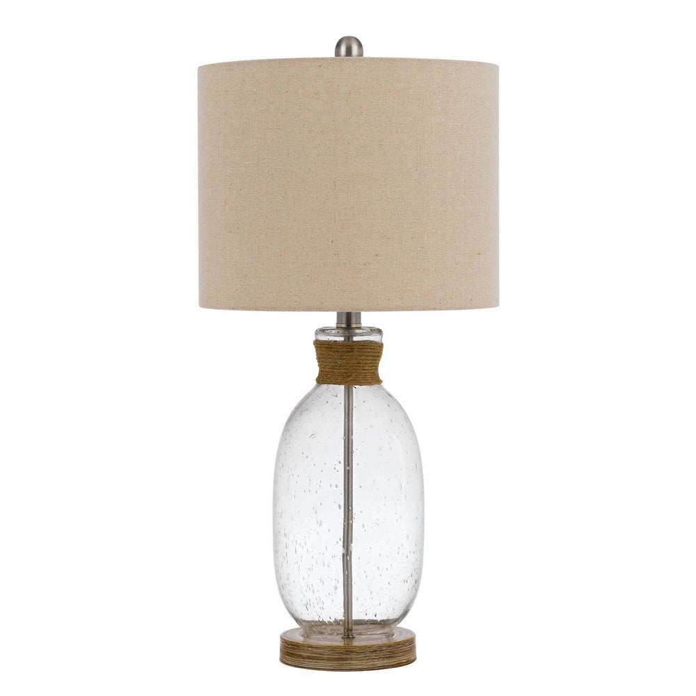 26" Brown Seeded Glass Table Lamp With Drum Shade