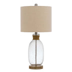 26" Brown Seeded Glass Table Lamp With Drum Shade